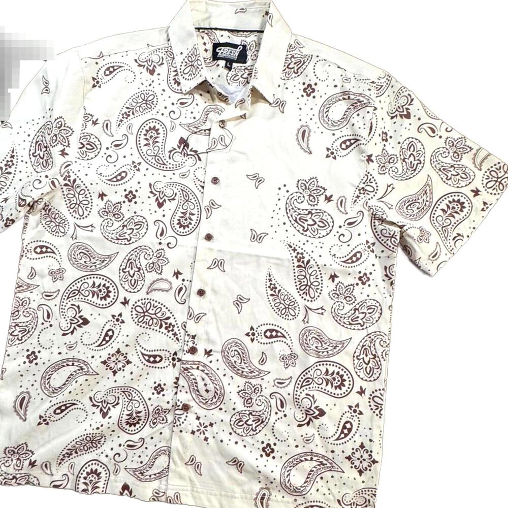 Fresh Prints of Bel-Air Shirt Men's Large Paisley Butterfly Button-up Camp Style